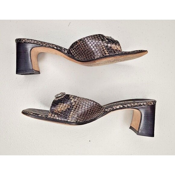 Brighton Women's Tan Leather France Snakeskin Pattern Peep Toe Heels Sz US 8 M - Picture 6 of 8